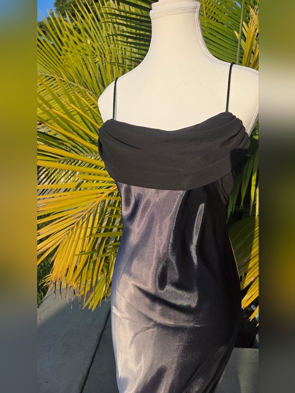 Xscape Black Satin Cowl Neck Slip Dress
